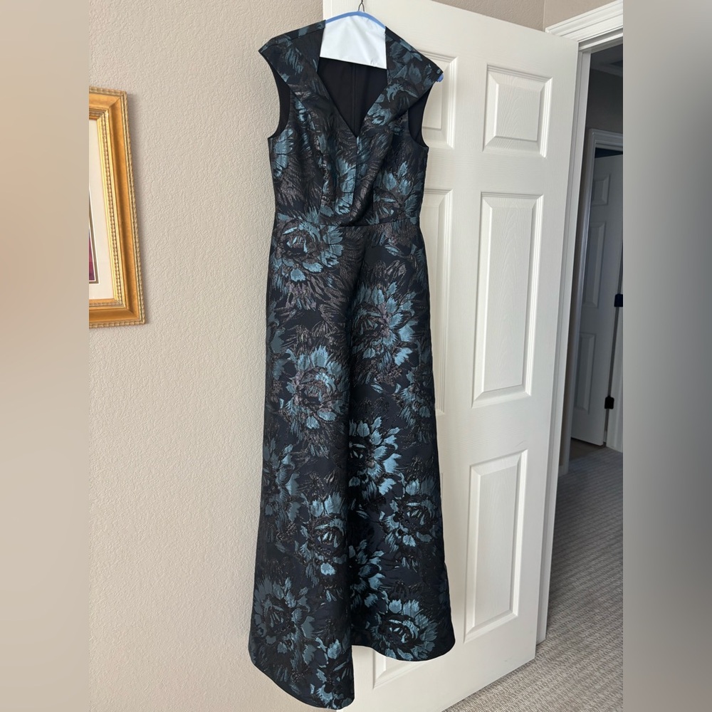 Kay Unger Black and Blue Floral Maxi Dress. Worn once to wedding.